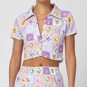 Hello Kitty Patchwork button up crop top